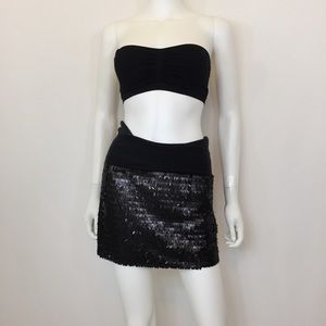 bebe Sequin Fold Over Waist Mini Skirt xs